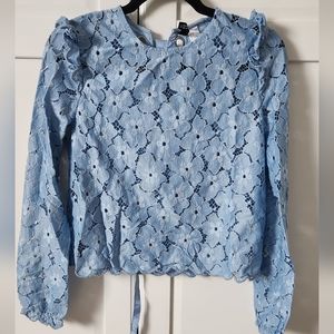 H&M blue embroidered blouse